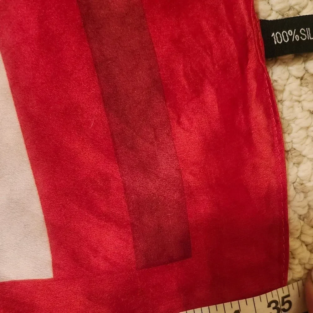 Oversized 100% Silk Equestrian Horse Print Scarf Bold Red Border Ret. 125€/$150
